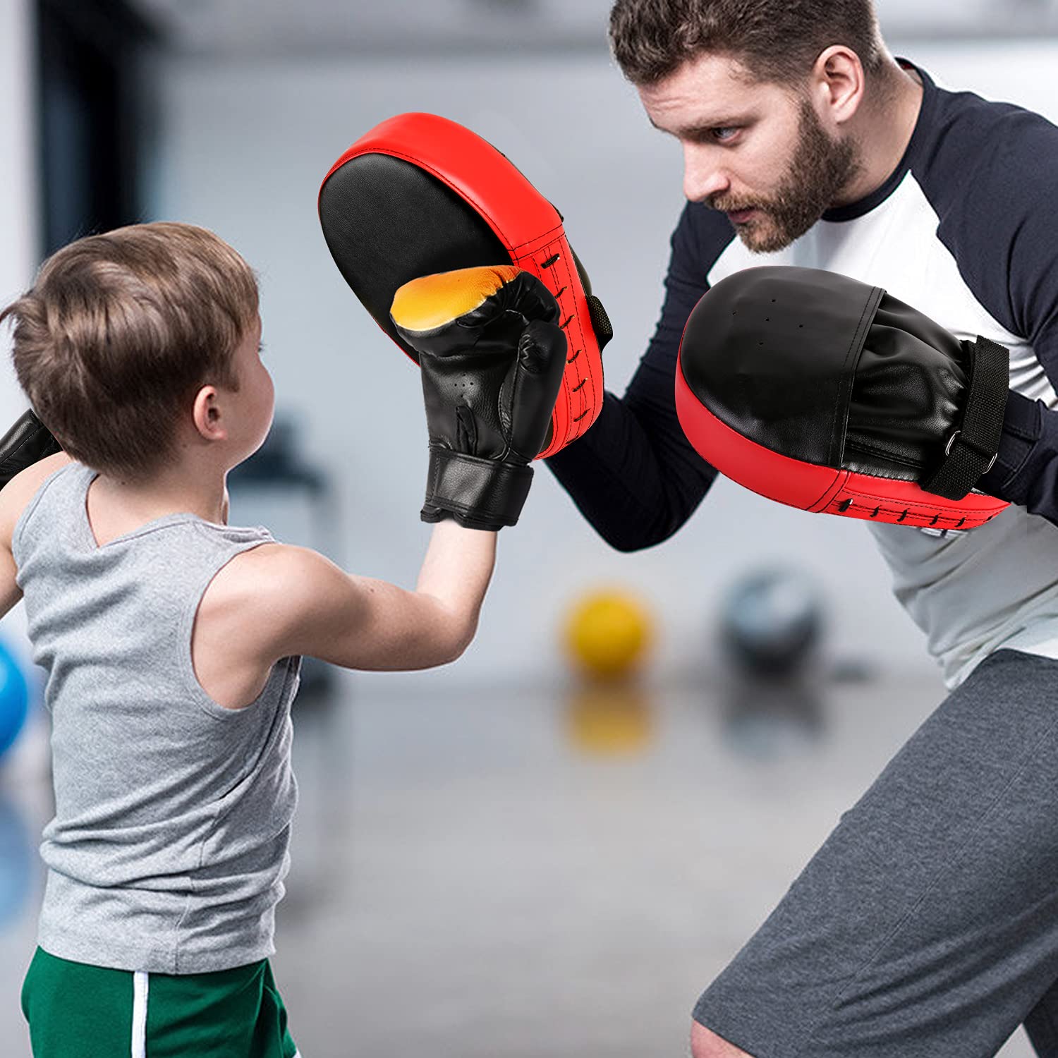 Odoland 2-In-1 Boxing Gloves And Punching Mitts Set For Kids, Boxing Mitts Focus Pads, Kids Boxing Fight Gloves For Boxing, Kick