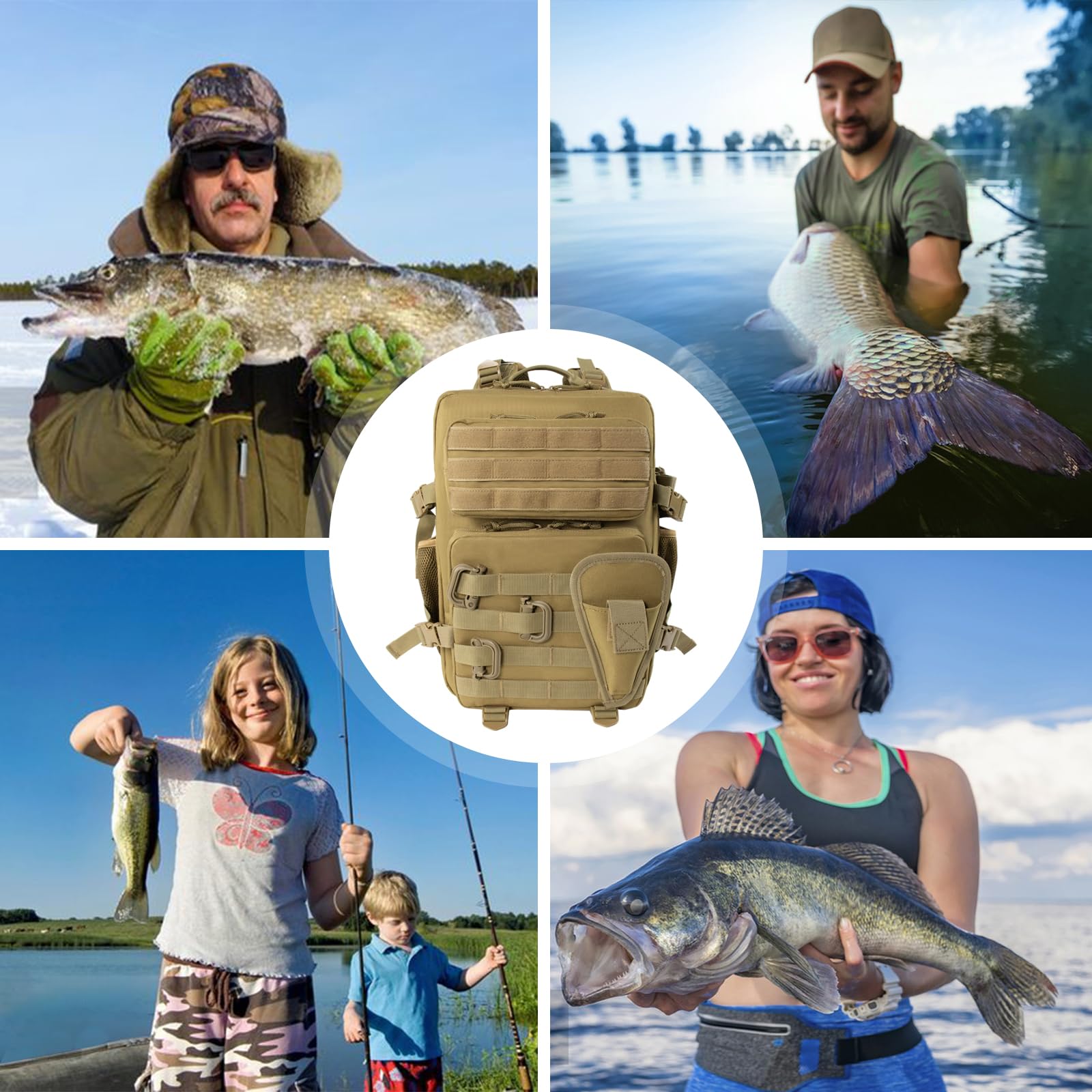 Small Tactical Fishing Tackle Backpack With Removable Plier Holder & Rod Holders Storage Fishing Gear And Equipment Tackle Bag F