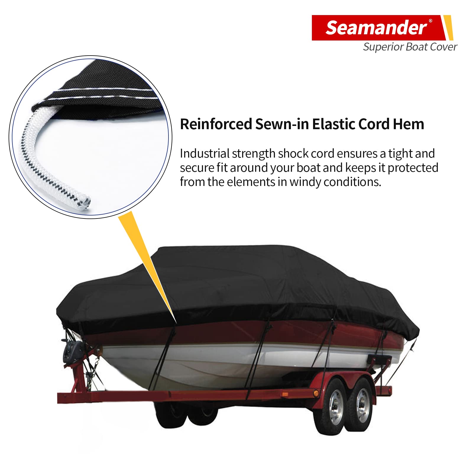 Seamander Waterproof Boat Cover, Solution-Dyed Yarn Marine Grade Cover Fits 14' To 16' Ft Bass, V-Hull, Tri-Hull, Fish & Ski, Ru