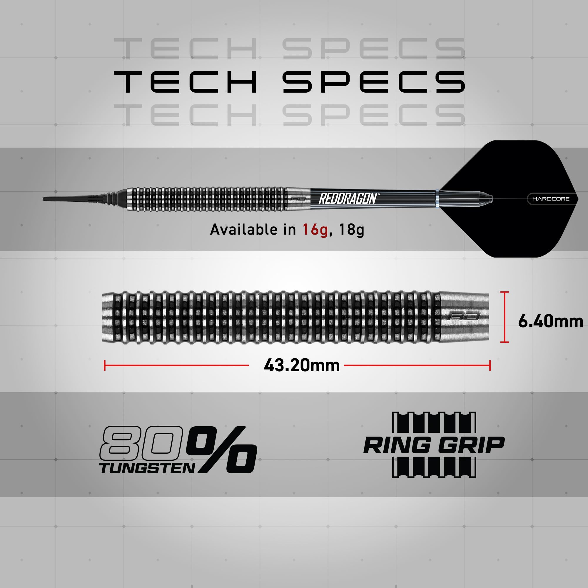 Red Dragon Pegasus Soft Tip Darts Set - 18 Gram - Black Stems And Black Flights