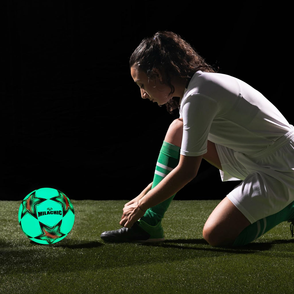 Milachic Soccer Ball Glow In The Dark Size 4 Soccer Ball, Holographic Glowing Light Up Soccer Ball With Pump For Girls Boys Yout