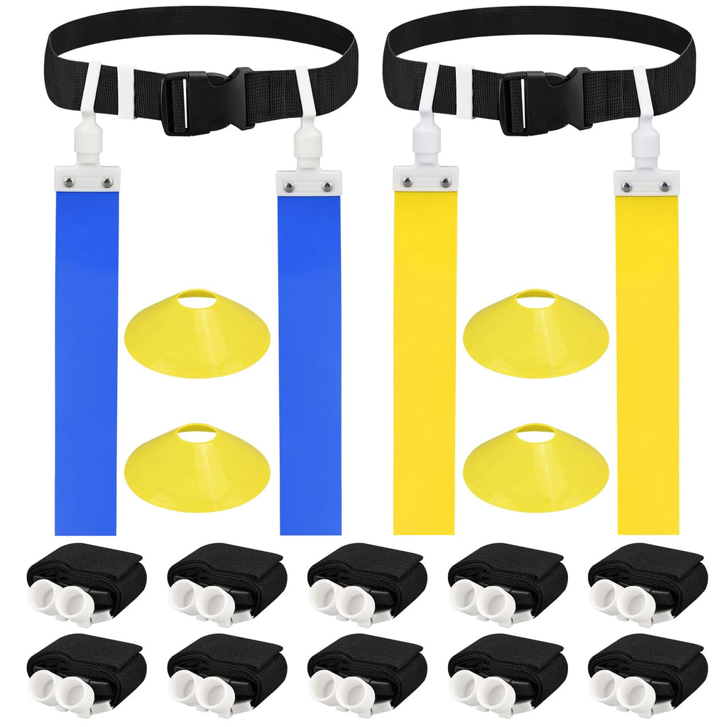 Dkovn Flag Football Belt, 1/2/4/10/14Pcs Adjustable Flag Football Belt With Belt And Flags, For Kids, Youths, Adults(10Pcs, Blue