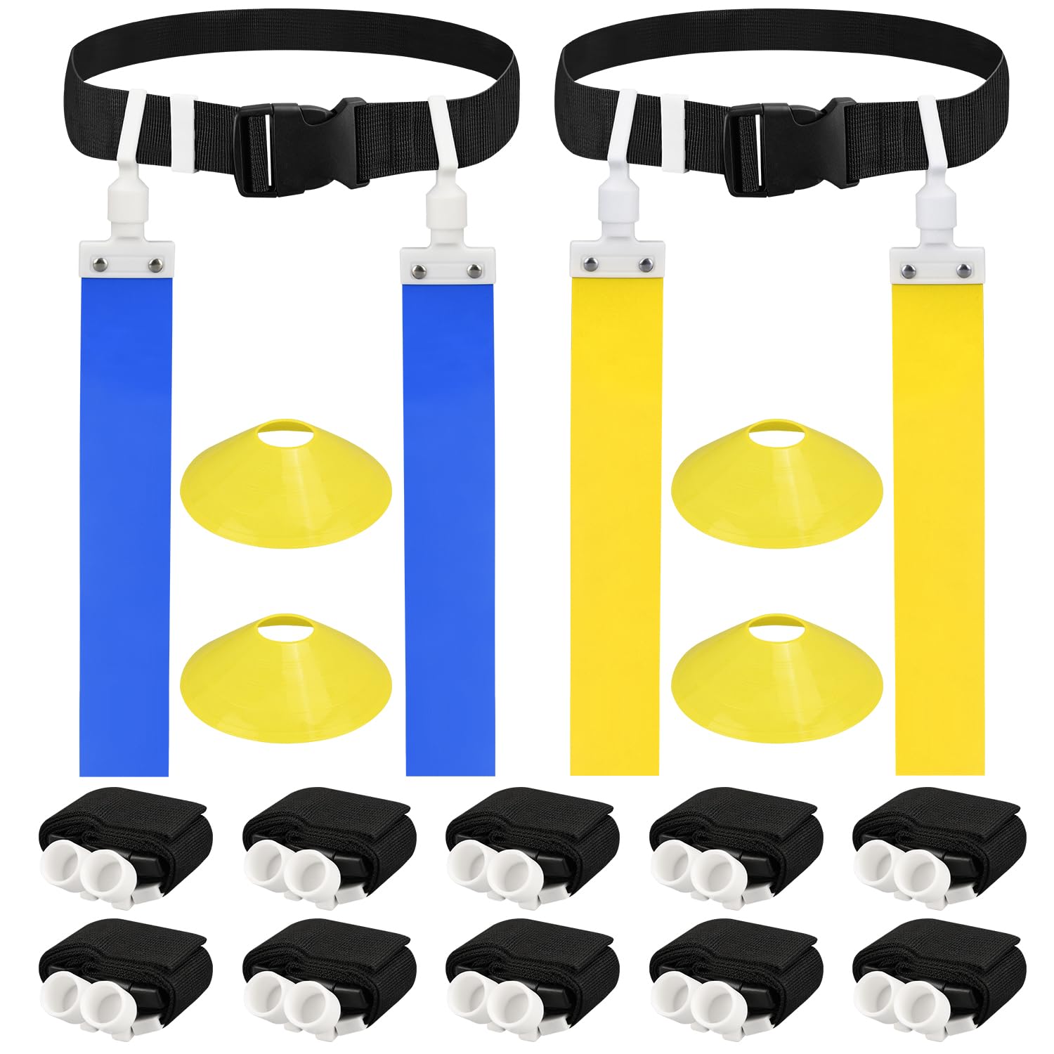 Dkovn Flag Football Belt, 1/2/4/10/14Pcs Adjustable Flag Football Belt With Belt And Flags, For Kids, Youths, Adults(10Pcs, Blue