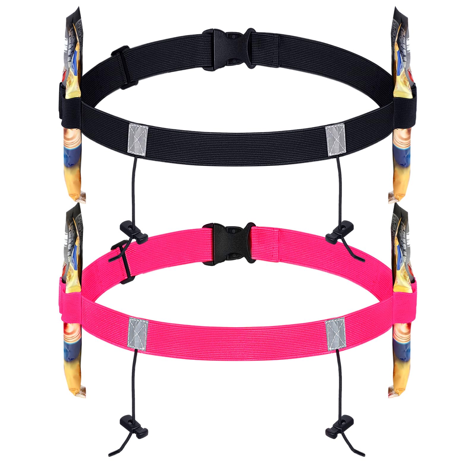 JOVITEC 2 Pieces Race Number Belt with 6 Gel Loops for Running Cycling Triathlon Marathon (Pink and Black)