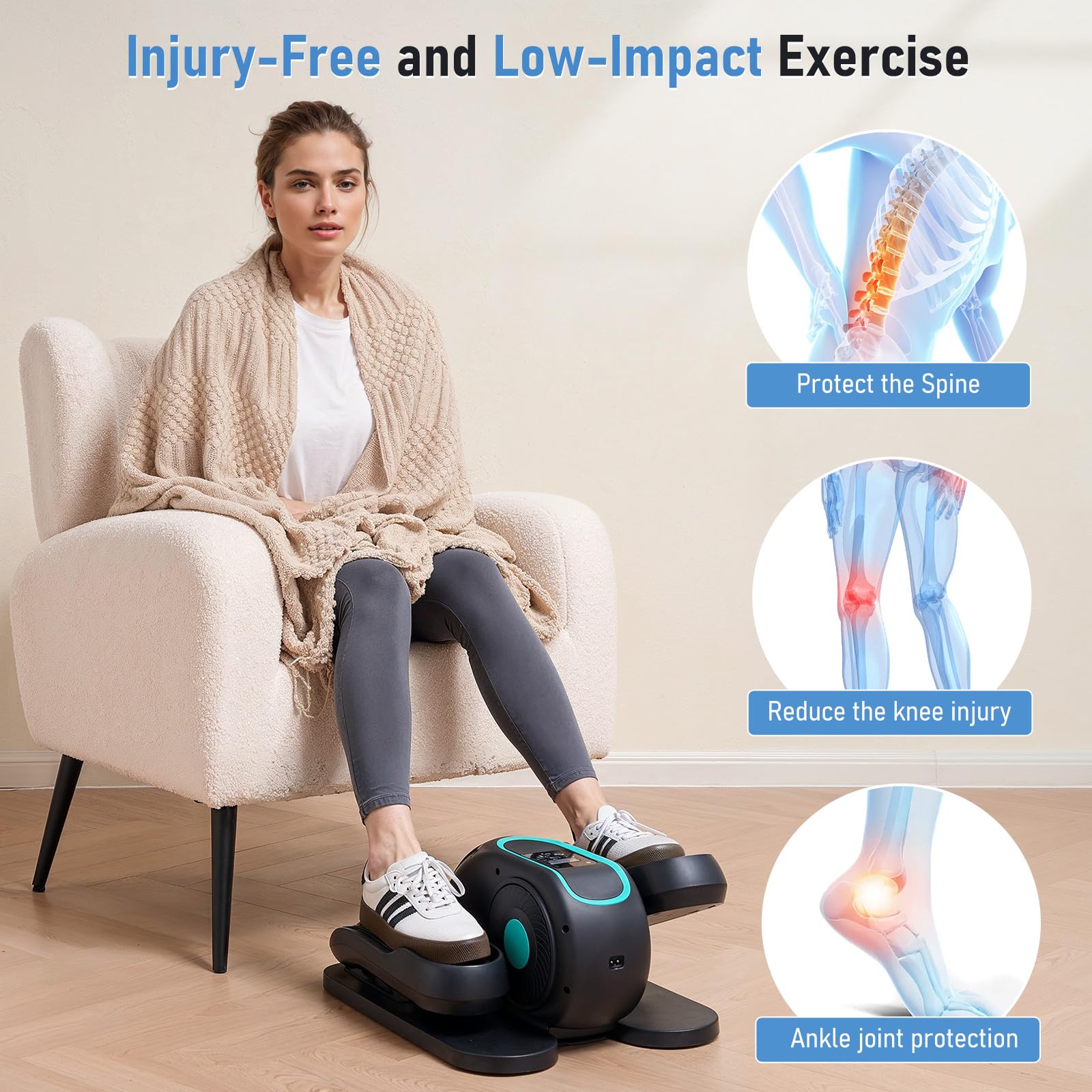 Under Desk Elliptical Machine 12 Adjustable Speeds Quiet Work Ellipse Leg Exerciser Lcd Display Strap Pedals And Remote Control