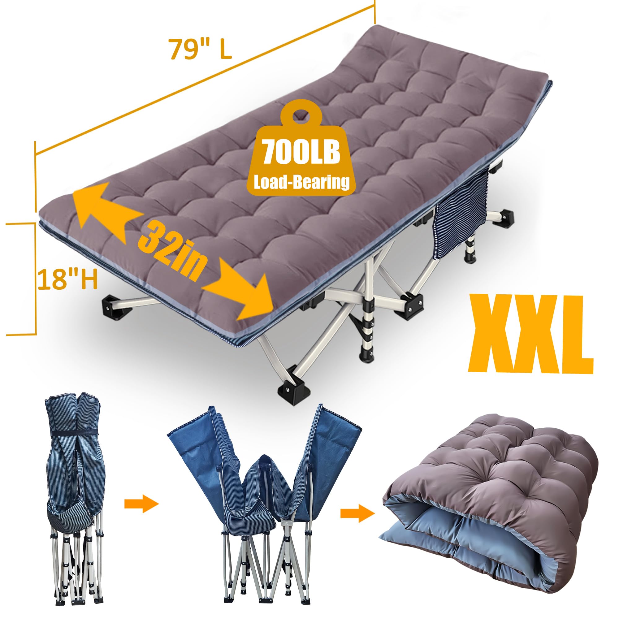 Nesdcc Oversize Xxl Camping Cot With Comfortable Mattress Extra Wide Cots For Sleeping Cot For Adults Folding Cot Camping Bed 79