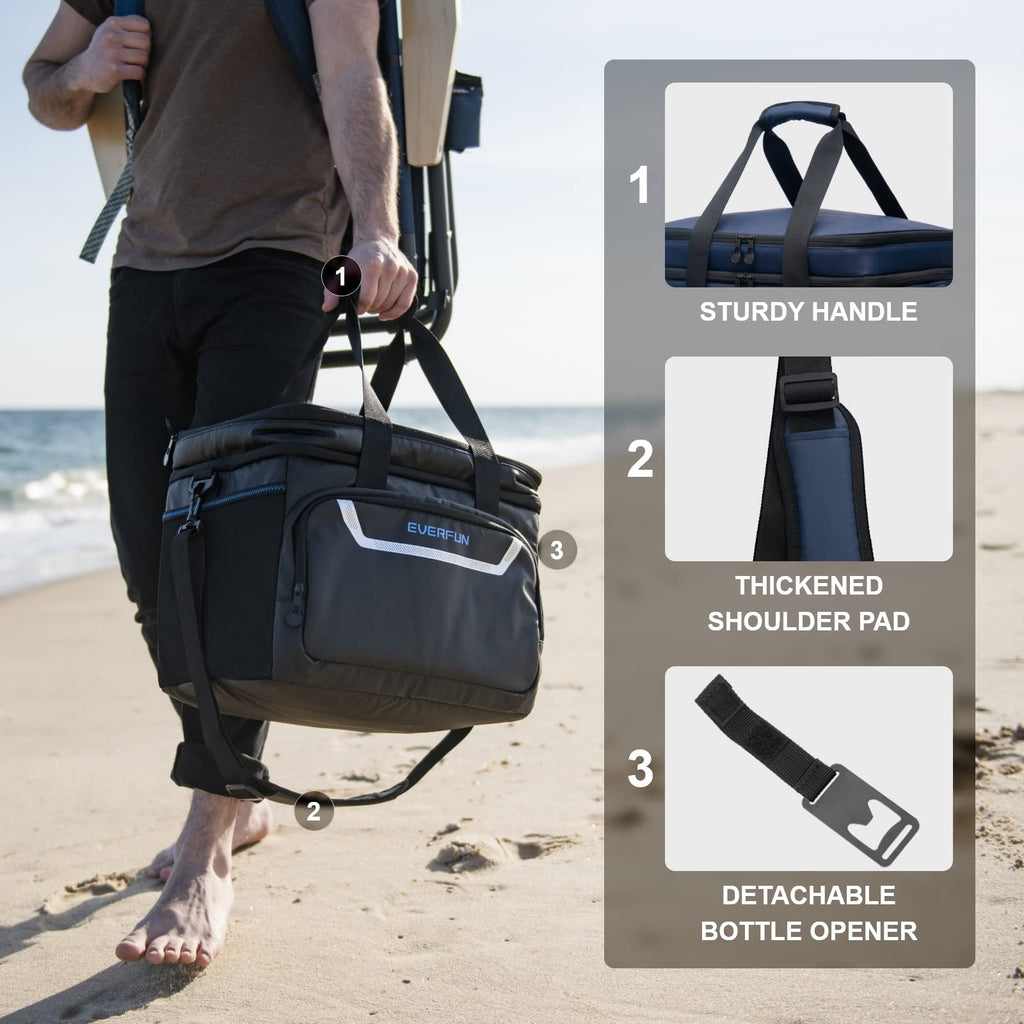 Everfun Large Soft Cooler Bag Travel Beach Insulated Cooler For Men 48 Can Dual Compartments Collapsible Waterproof Leak-Proof F