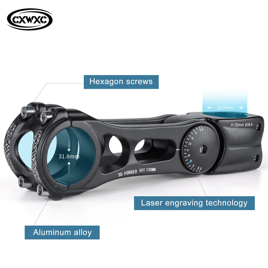 Cxwxc Adjustable Mtb Stem 31.8Mm 70 Degree - 90/110/130/145Mm Bike Stem Riser For Handlebar - Aluminum Alloy Mountain Bike Handl