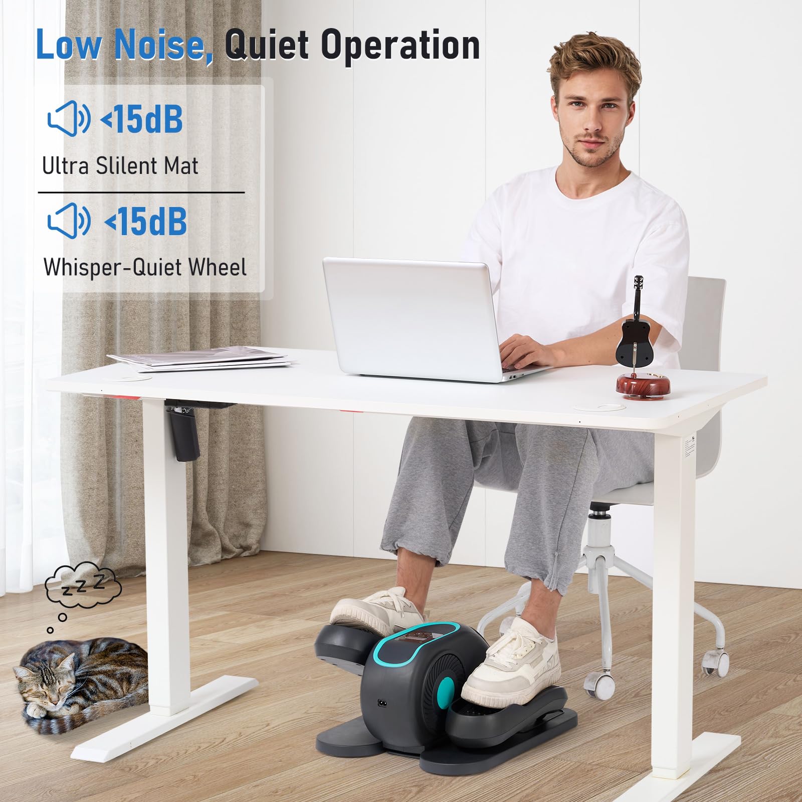 Under Desk Elliptical Machine 12 Adjustable Speeds Quiet Work Ellipse Leg Exerciser Lcd Display Strap Pedals And Remote Control
