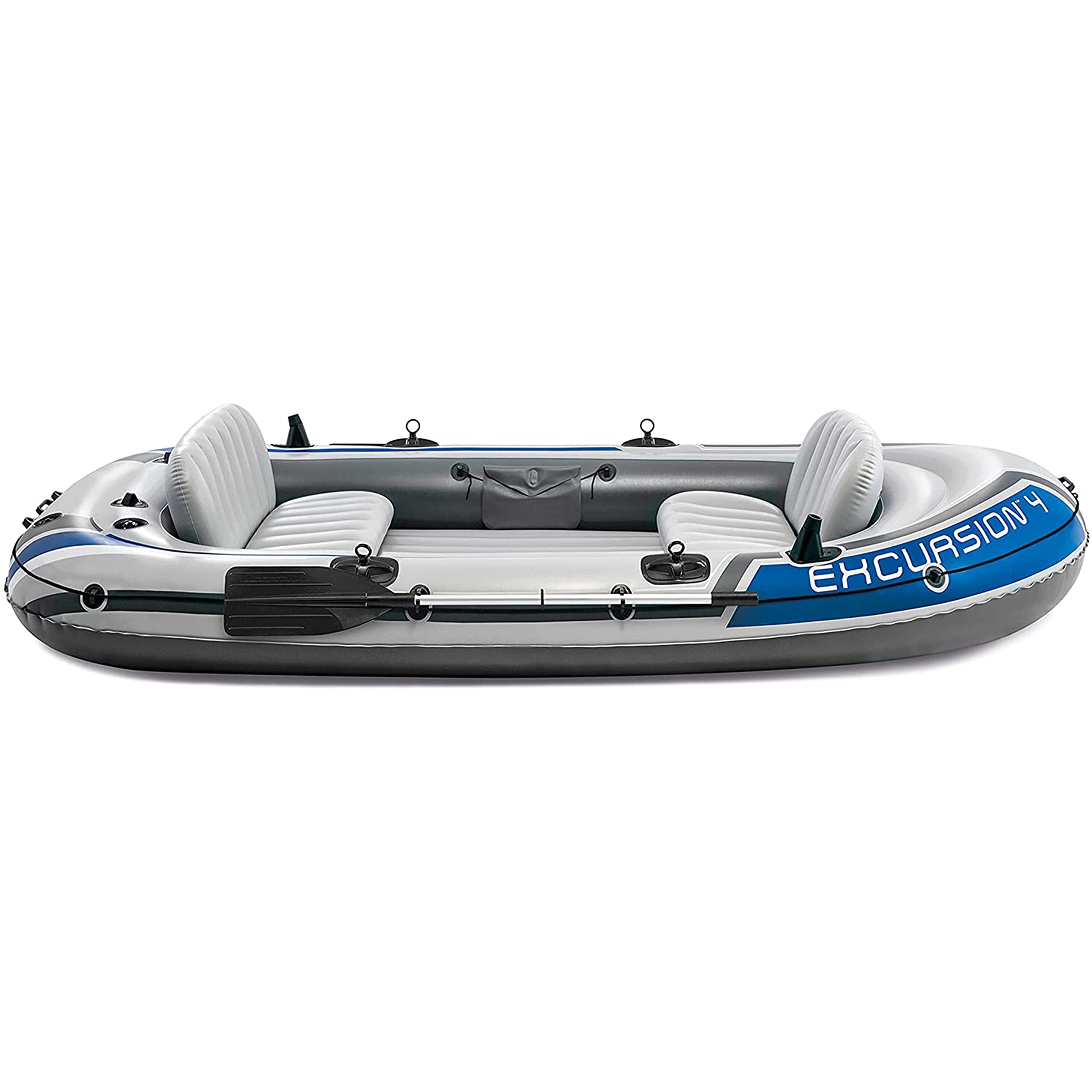 Intex 68324Ep Excursion 4 Inflatable Boat Set: Includes Deluxe 54In Aluminum Oars And High-Output Pump - Adjustable Seats With B