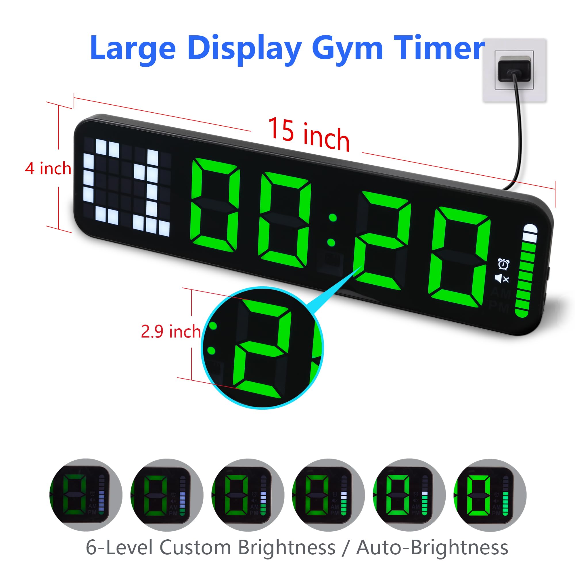 Gym Timer 15'' Large Wall Clocks For Home Gym, Interval Workout Countdown Clock Remote Control For Boxing Crossfit Fitness Tabat