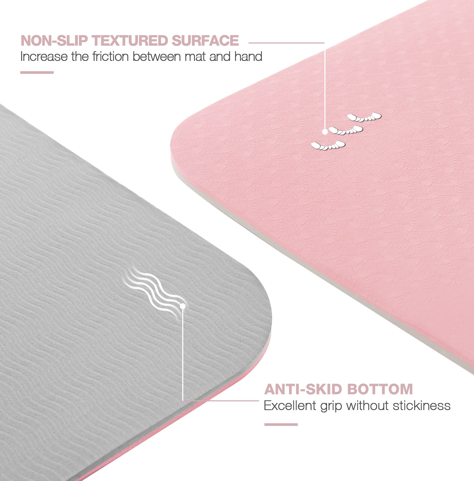 Non Slip, Pilates Fitness Mats, Eco Friendly, Anti-Tear 1/4'' Thick Yoga Mats For Women, Exercise Mats For Home Workout With Car