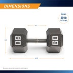 Marcy 60lb Cast Iron Hex Dumbbell, Single, IV-2060, Black, 60lbs