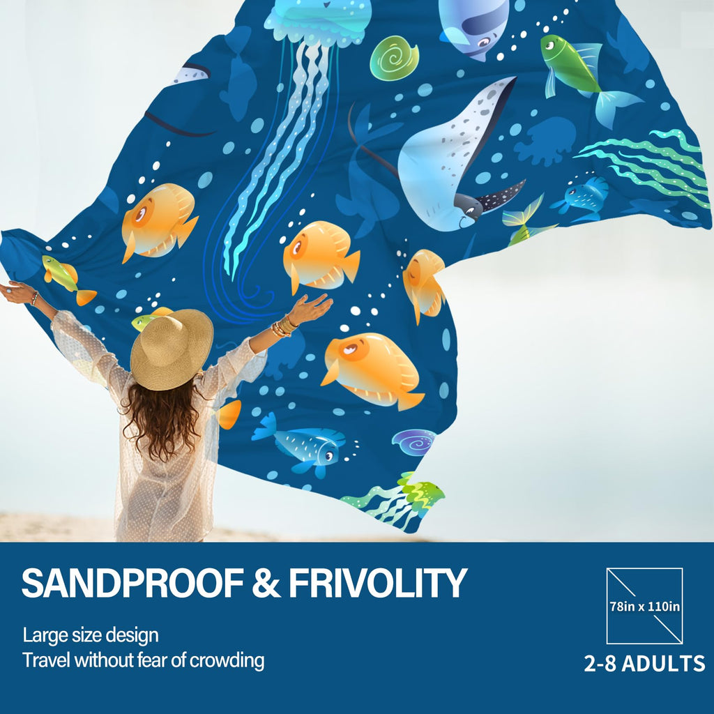 Famstar Beach Blanket Oversized Extra Large78 X110,Waterproof Sandproof Beach Blanket 2-8 Adults Lightweight Durable For Travel