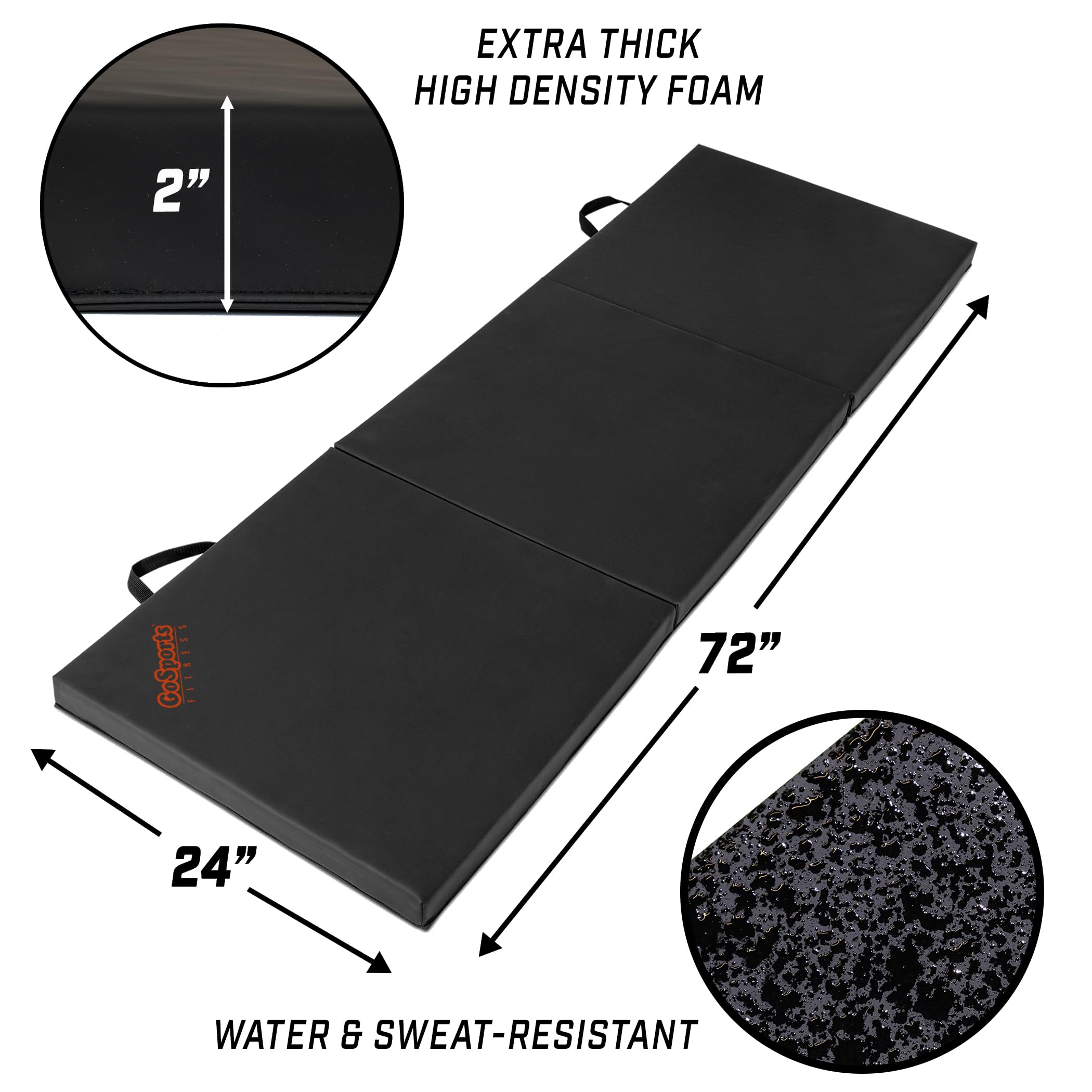 Gosports 2 Inch Thick 6 Ft X 2 Ft Tri-Fold Exercise Fitness Mat - Great For Workouts, Yoga, Stretching