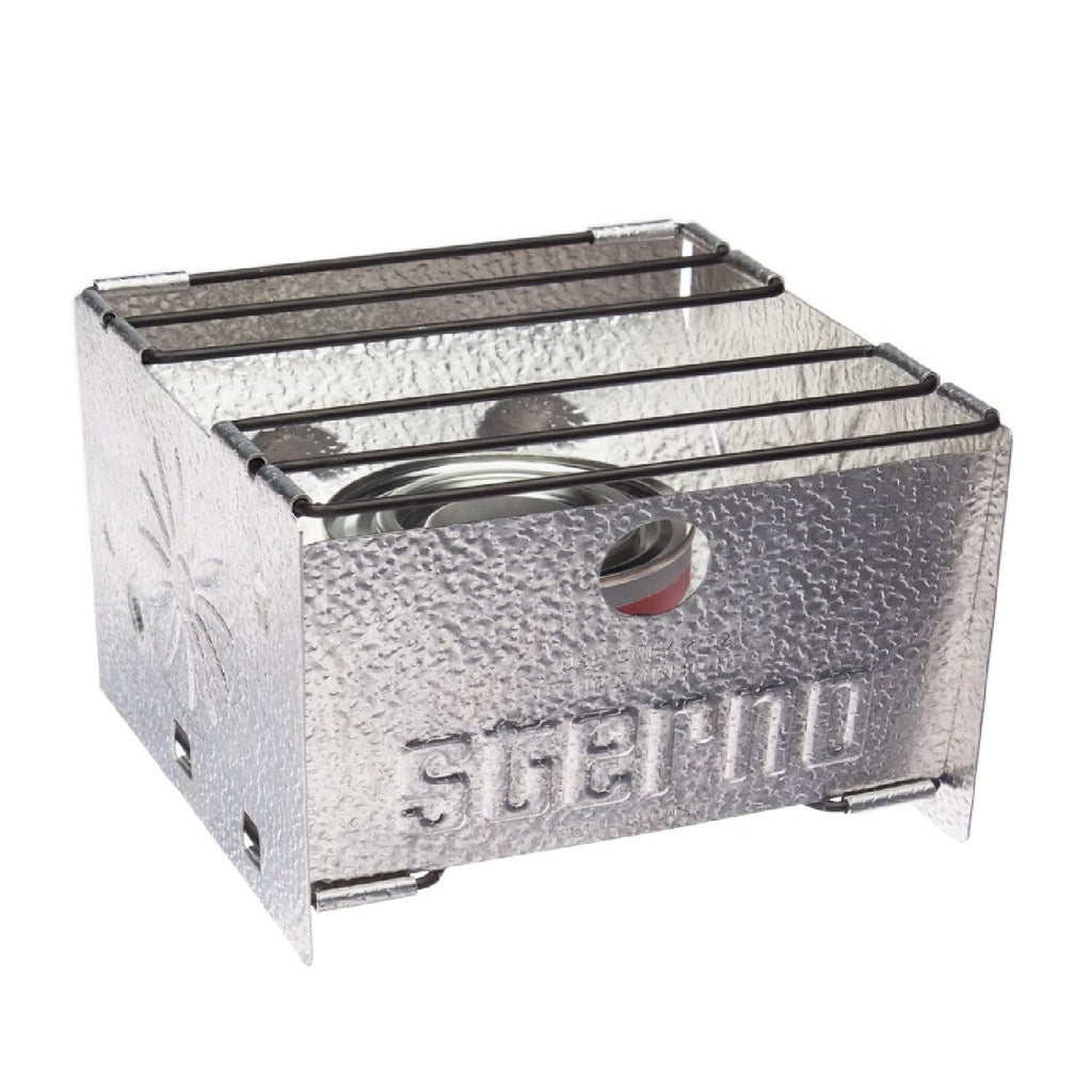 Sterno Folding Stove, Compact Emergency Food Prep, Silver, 6-1/4''L X 6-3/8''W X 4-5/8''H, Fuel Not Included, 1 Pack