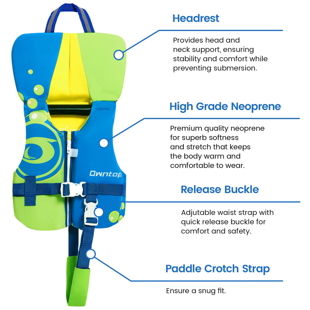 Owntop Toddler Swim Vest Kids Float Jacket Swimming Aid For Children 20-30-40-50Lbs With Adjustable Safety Straps Age 1-6 Years