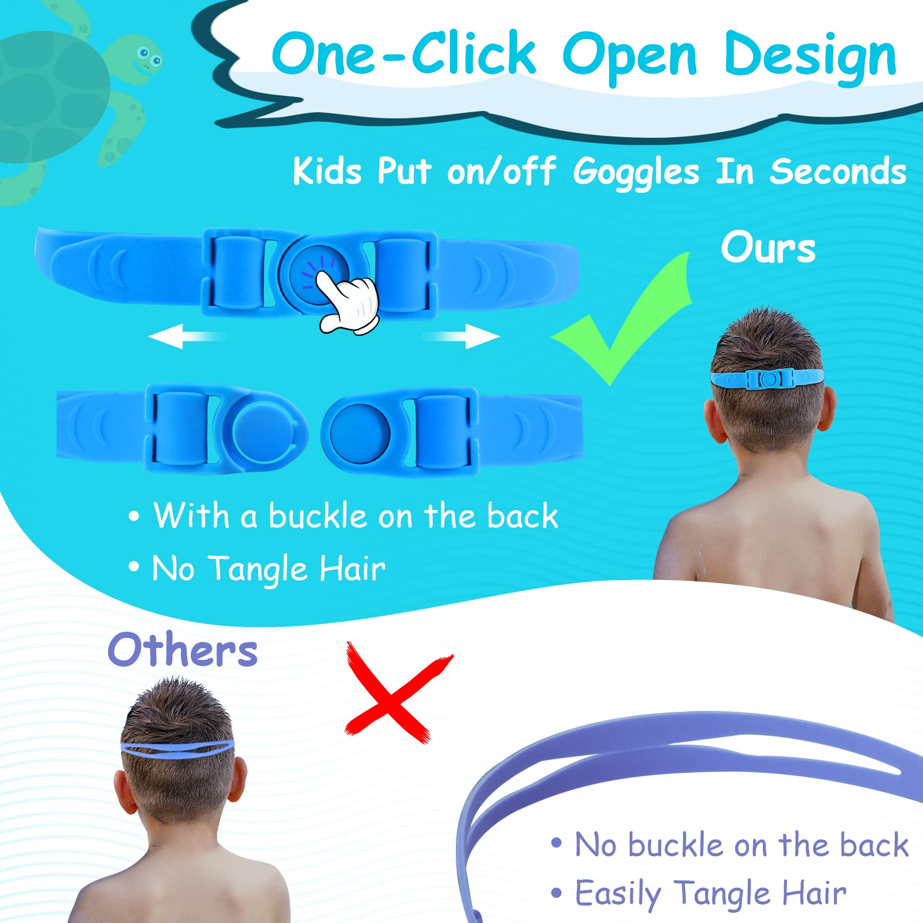 Vvinca Kids Swim Goggles, Wide View Anti-Fog Quick Adjustable Strap Swim Mask With Ear Clip Nose Clip For Child Swimming Lesson,