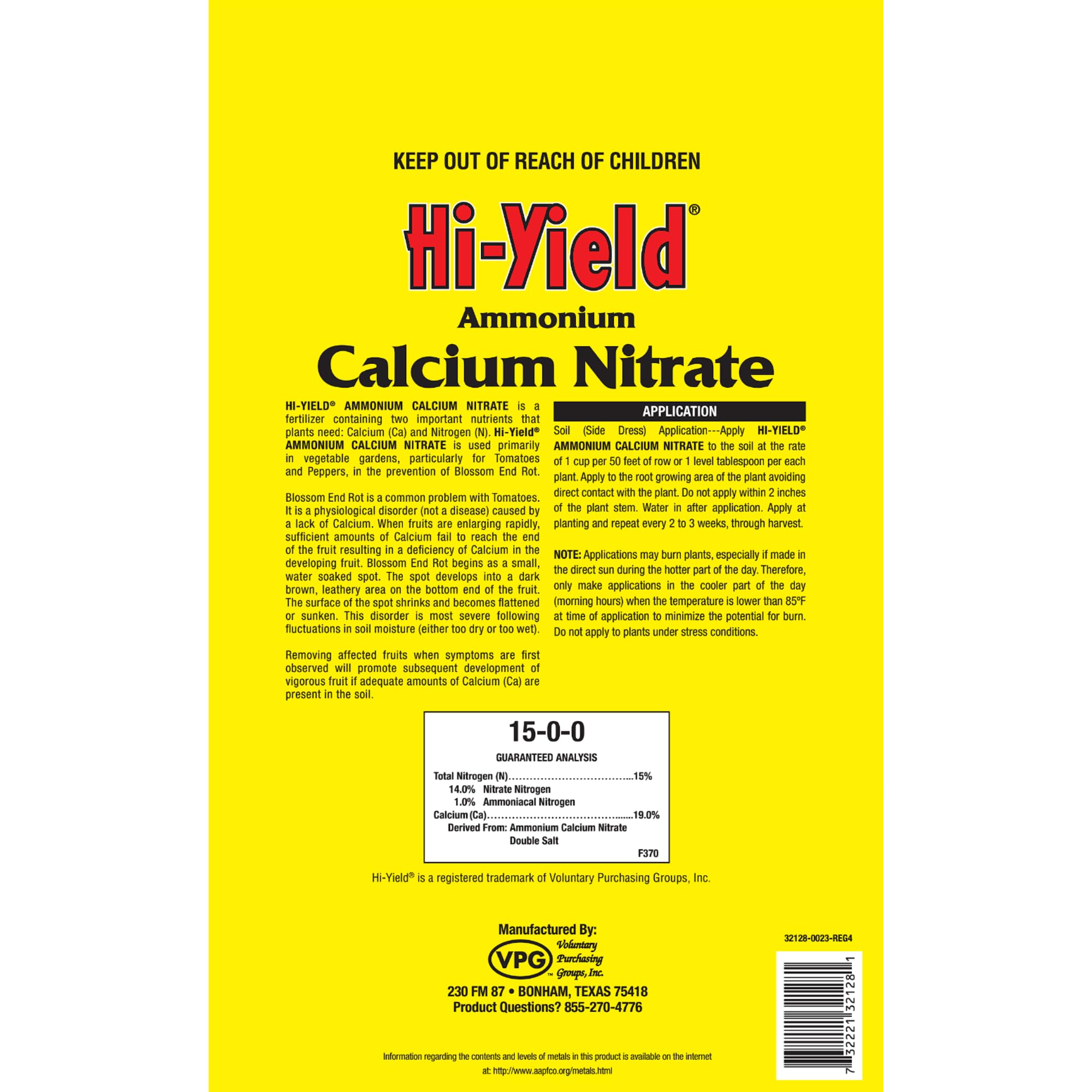Hi-Yield (32128) Ammonium Calcium Nitrate 15-0-0, Helps Precent Blossom End Rot In Tomatoes (3.25 Lbs.)