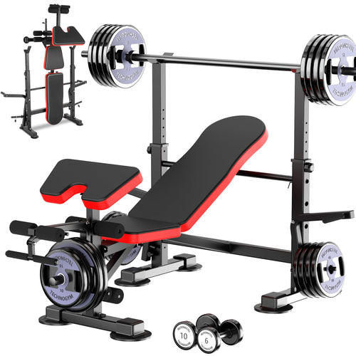 Aceshin 900lb Olympic Weight Bench, Adjustable Workout Bench with Squat Rack, Multifunctional Weight Bench with Preacher Curl & 