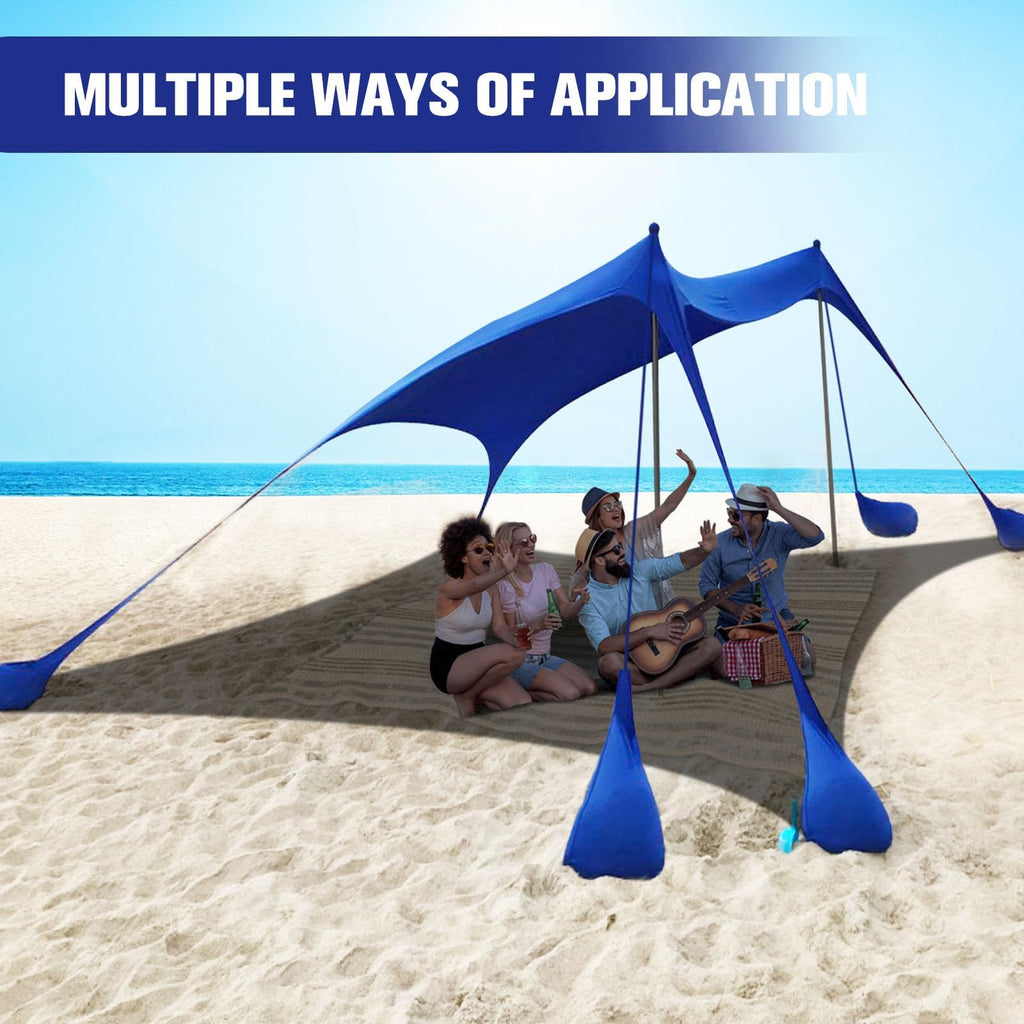Besuhot Beach Tent Sun Shelter 10X10Ft Beach Shade Canopy With 8 Sandbags, Upf 50+ Protection Beach Shade Canopy, Outdoor Tent F