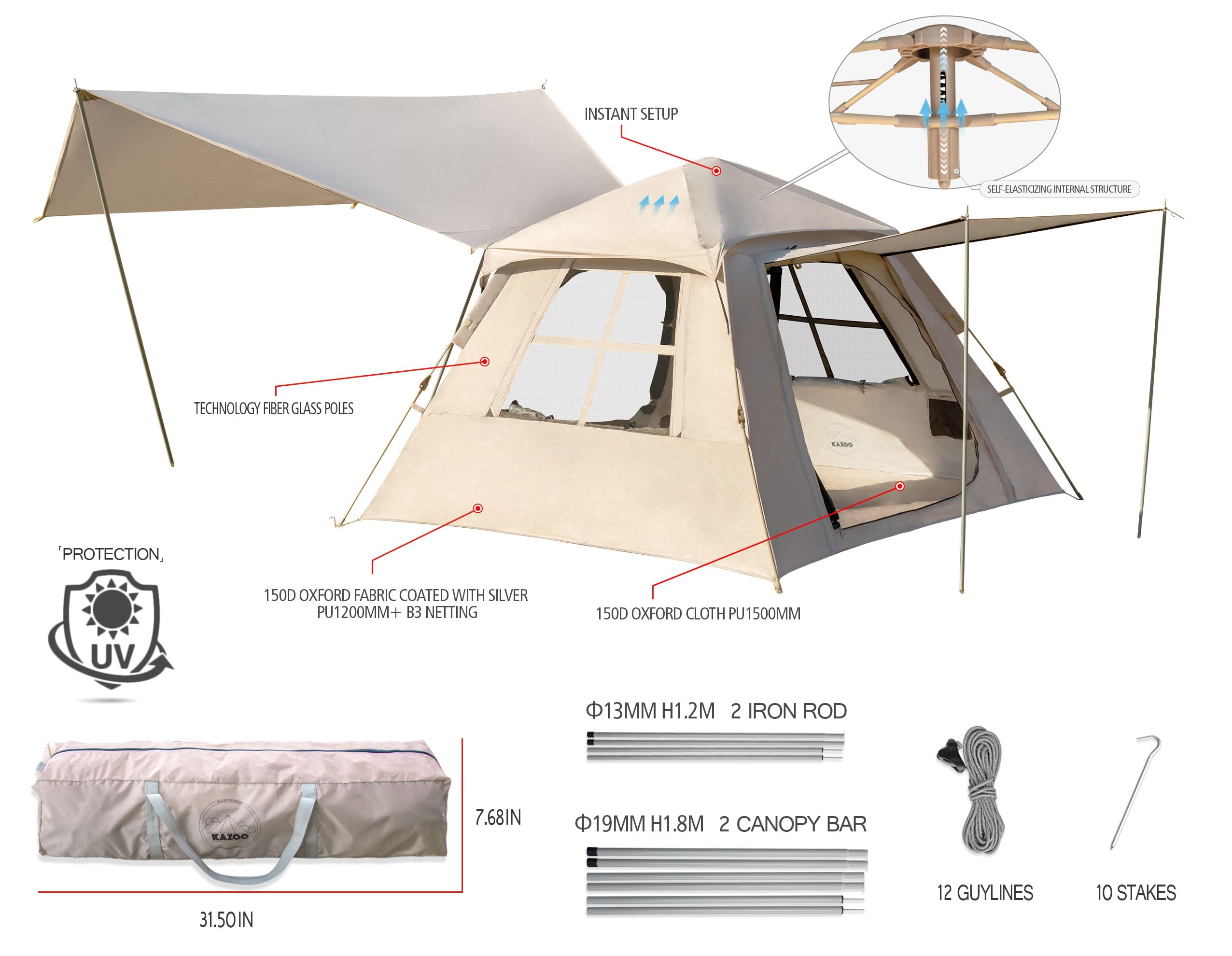 Kazoo Instant Camping Tent (2P Khaki)