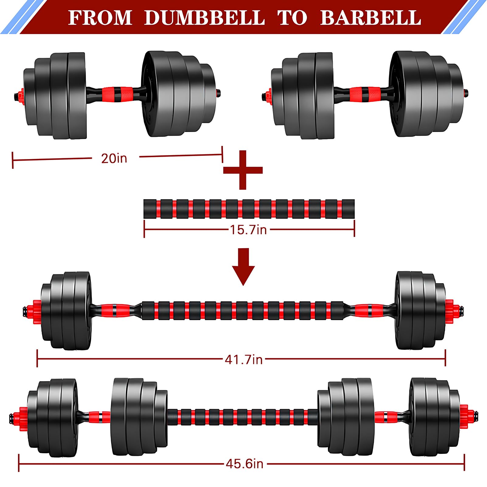 Bcbig Adjustable-Dumbbells-Sets,Free Weights-80Lb(40Lb*2) Dumbbells Set Of 2 Convertible To Barbell A Pair Of Lightweight For Ho