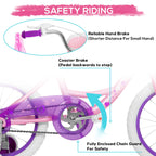 Weize Girls Bike For 3-5 Years Old Kids, 14 Inch Kids Bike With Training Wheels, Streamers, Basket And Doll Seat, Children Bicyc