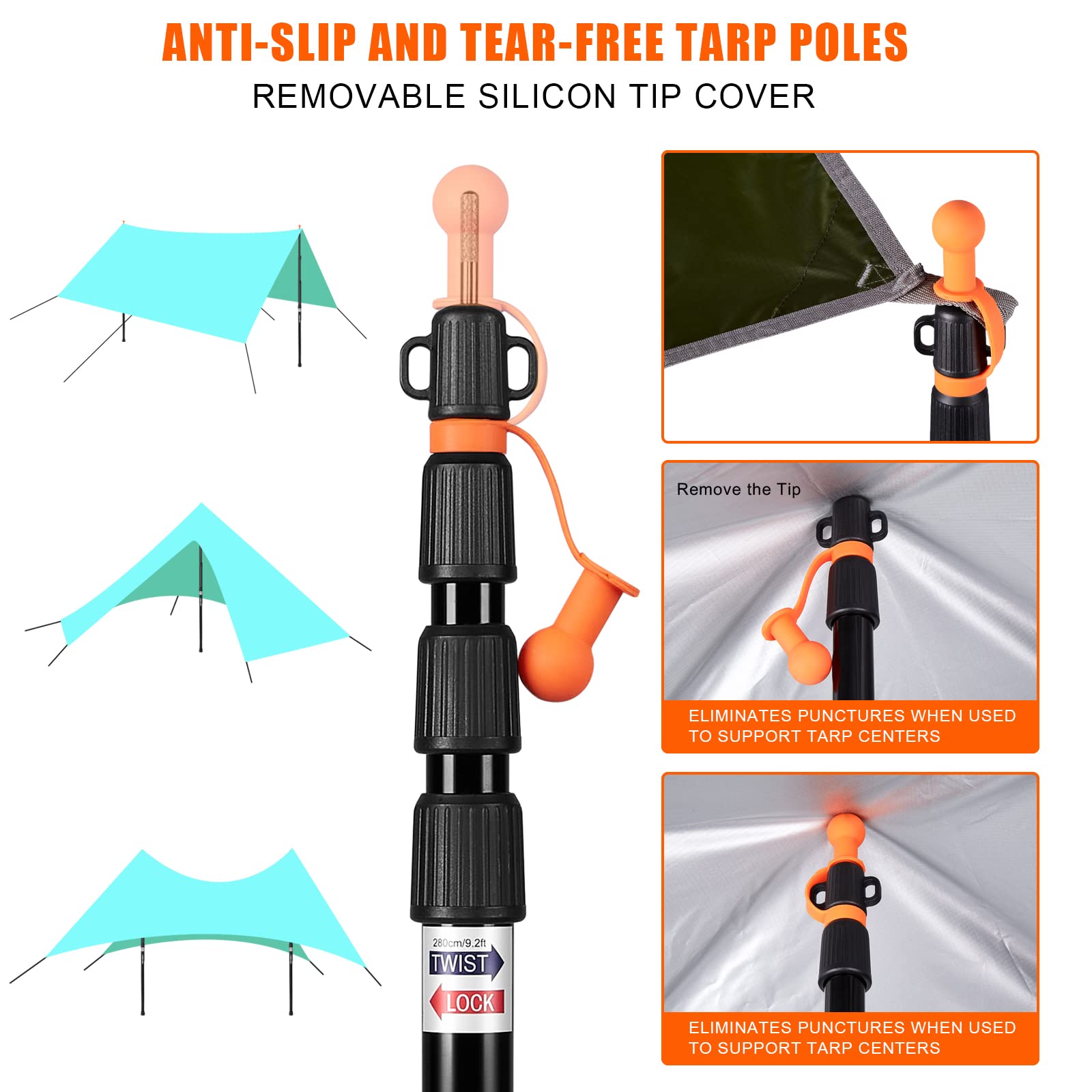Tent Poles For Tarp, Camuland Telescoping Camping Gear Accessories Stakes For Hammock Rain Fly Sun Shade Adjustable Lightweight