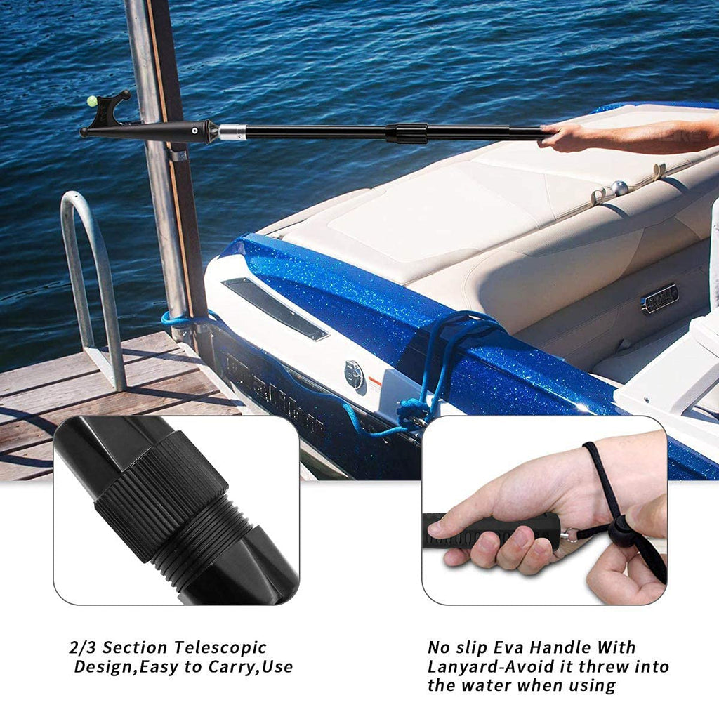 Sanlike Boat Hooks For Docking Telescoping Extension Pole Hook With Luminous Bead, Lightweight Floating, Non-Slip Rubber Handle,