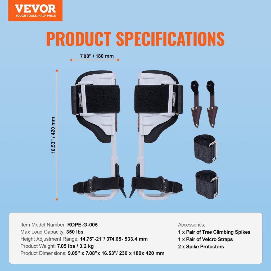 Vevor Tree Climbing Spikes, 1 Pair Aluminum Climbing Spurs, 350Lbs Load Capacity Tree Climbing Gear With Straps And Spike Protec