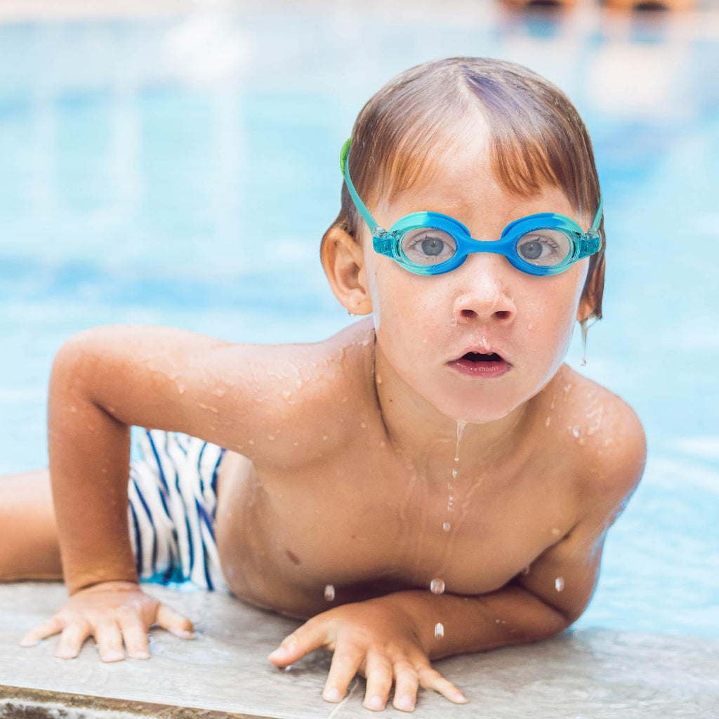 RUIGAO Kids Swim Goggles Age 2-6, Toddler Goggles No Hair Pull,UV Protection/Anti Fog/Padded HeadBand (1PK Kids -Blue & Blue)