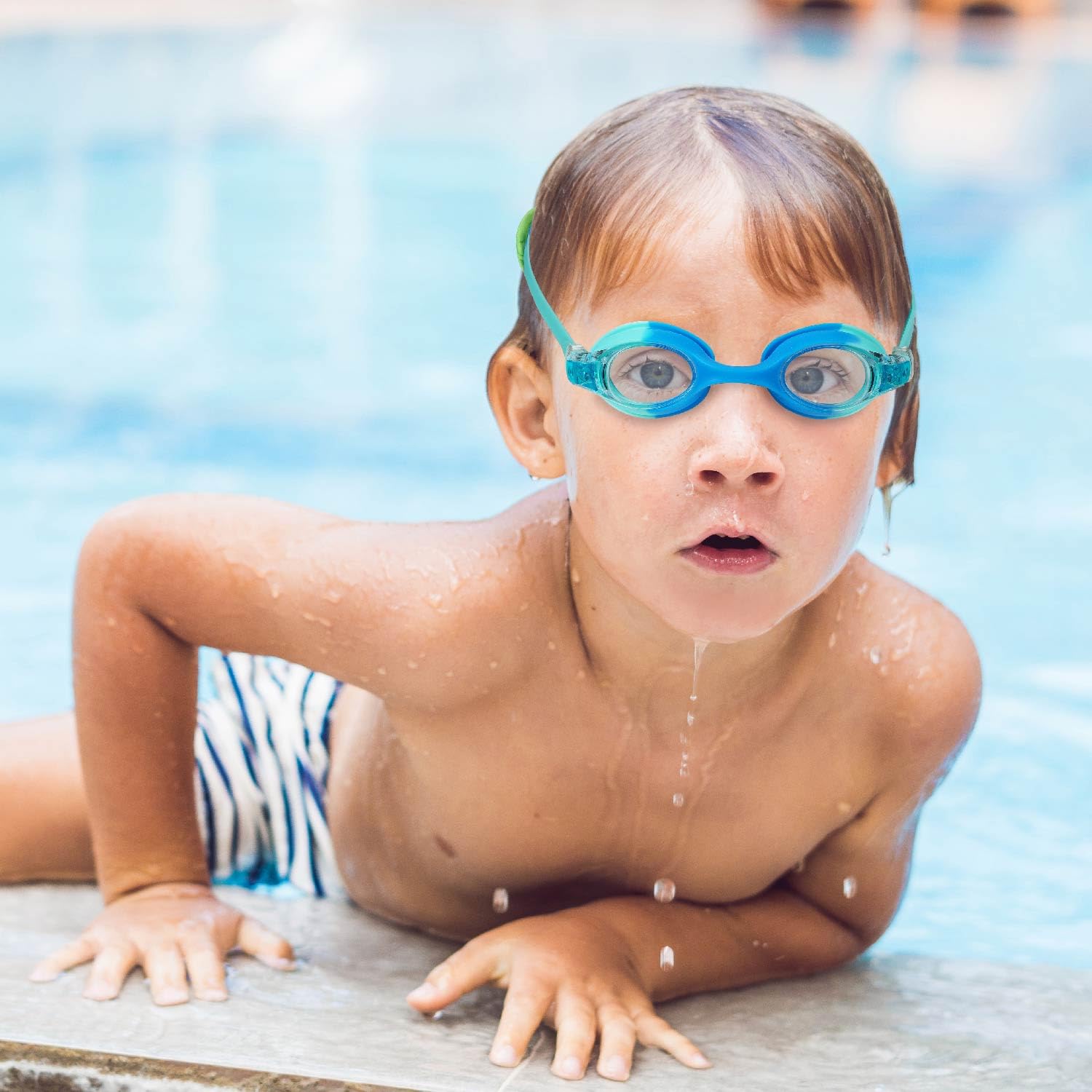 RUIGAO Kids Swim Goggles Age 2-6, Toddler Goggles No Hair Pull,UV Protection/Anti Fog/Padded HeadBand (1PK Kids -Blue & Blue)