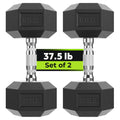 Hex Dumbbell Rubber Encased Dumbbell Strength Training Hex Dumbbell, Hand Weight For Workout & Exercise/Pair Of 37.5Lb