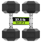 Hex Dumbbell Rubber Encased Dumbbell Strength Training Hex Dumbbell, Hand Weight For Workout & Exercise/Pair Of 37.5Lb