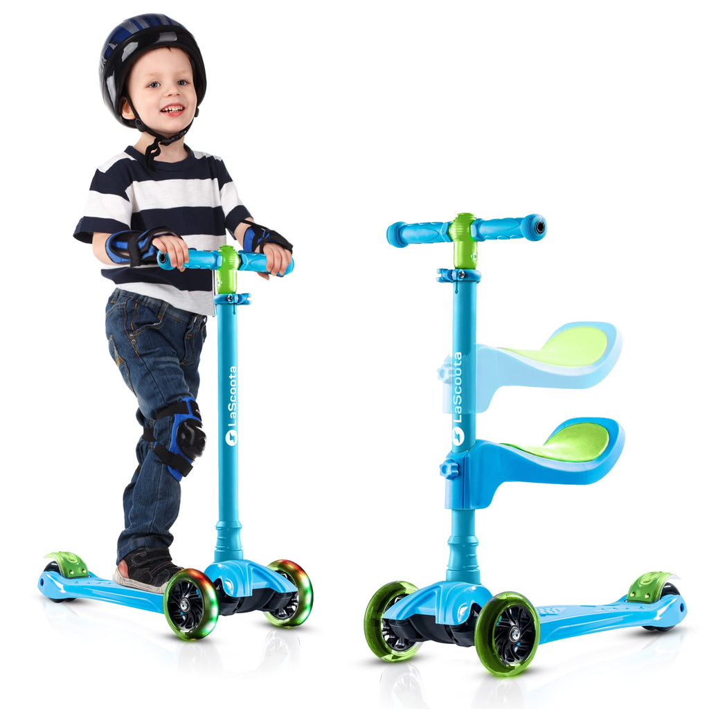 Lascoota 2-in-1 Kids Scooter - Seated-to-Stand Kids Scooter with Removable Seat - Adjustable Handlebar Height & Lean-to-Steer Ba