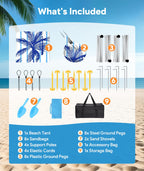 Raynesys Beach Tent Sun Shelter, 10 X 10 Ft Beach Canopy Tent Sun Shade, Upf50+ Tents Canopy With 8 Sandbags & 4 Stability Poles