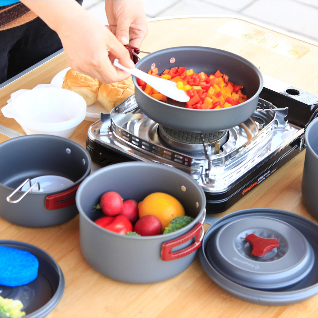 Kingcamp 15Pcs Aluminum Camping Cookware Set Open Fire Cookware Backpacking Cooking Mess Kit Lightweight Camping Pans And Pots K