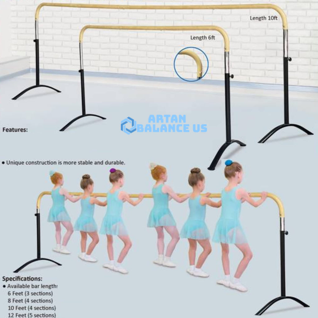 Ballet Barre Portable For Home Or Studio, 6 Ft Extendable To 12 Ft Bar With Curved Shape, Height Adjustable From 27'' To 44'', I