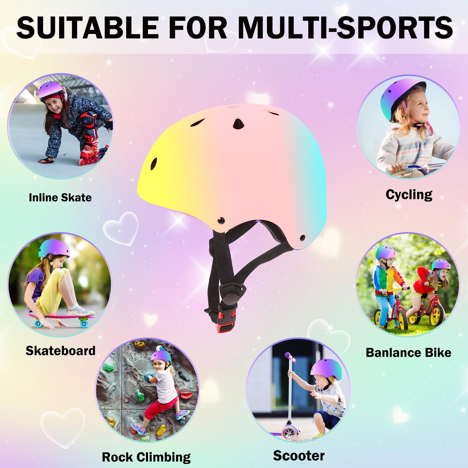 NIKISHAP Skateboard Helmet for 2-3-5-8-14 Ages Girls and Boys, Ventilation and Impact Resistance Bike Helmet for Multi-Sport Bic