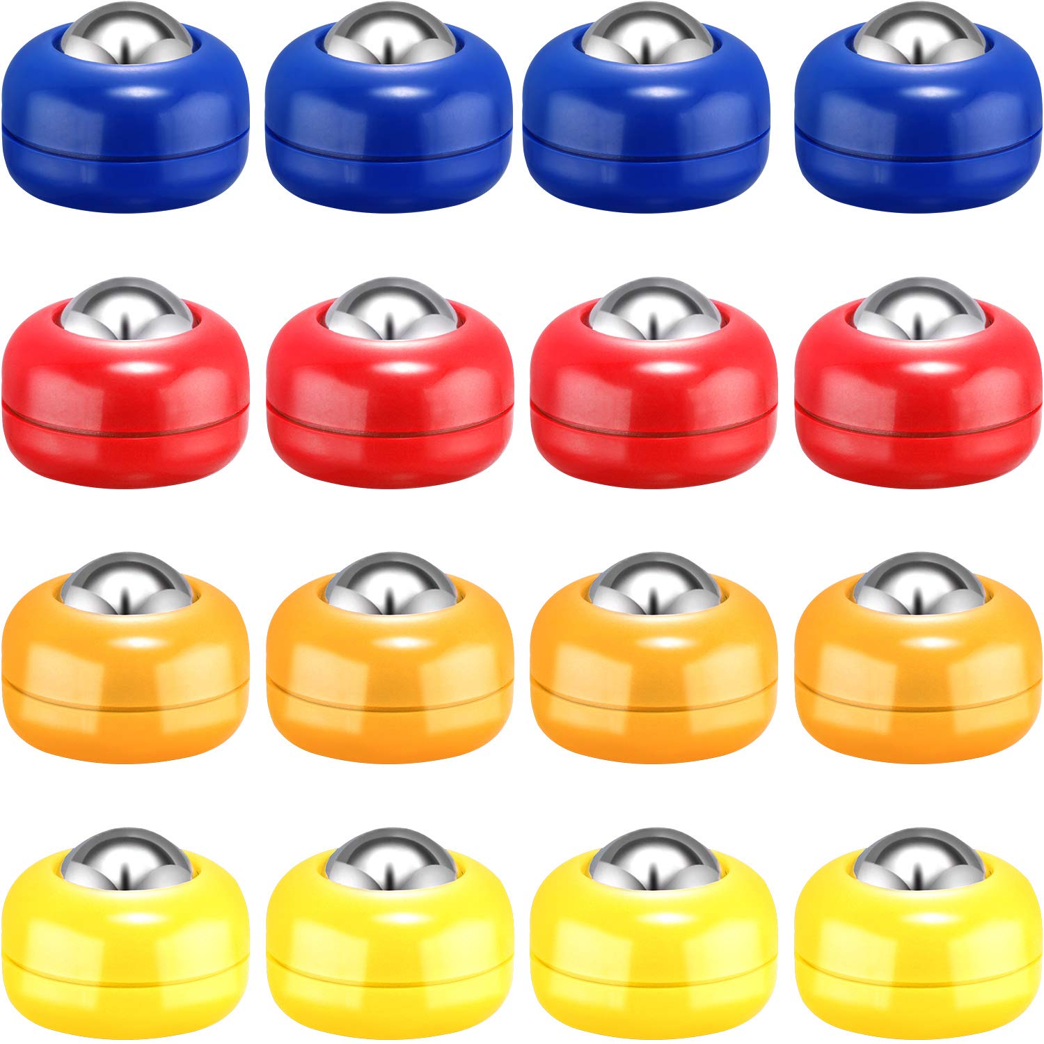 16 Pieces Mini Shuffleboard Replacement Pucks Tabletop Equipment Rollers Set Shuffleboard Curling Accessories (Red, Blue, Orange