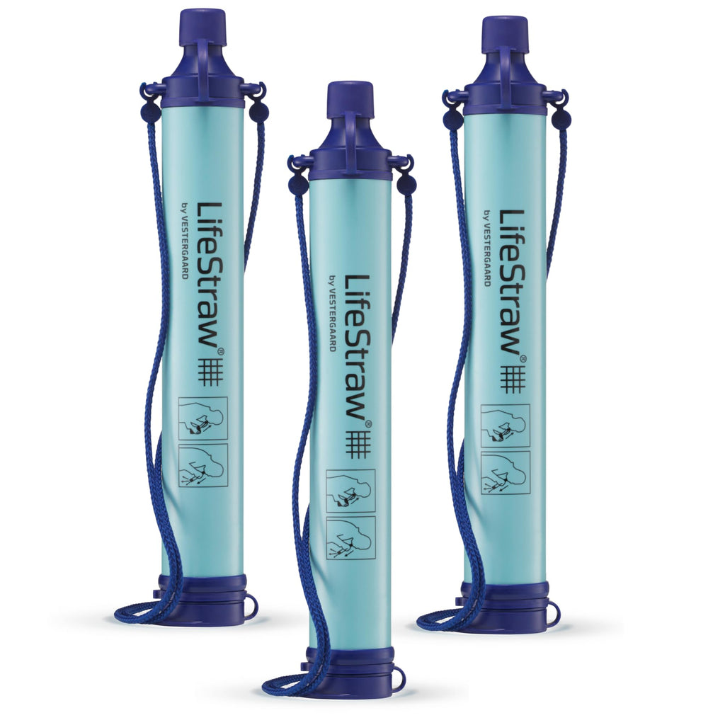 Lifestraw Personal Water Filter For Hiking, Camping, Travel, And Emergency Preparedness, 3 Pack, Blue
