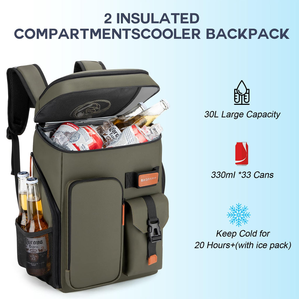 Insulated Cooler Backpack,33 Cans Multifunctional Double Deck Leakproof Cooler Bag With Sternum Strap,Large Capacity Lightweight