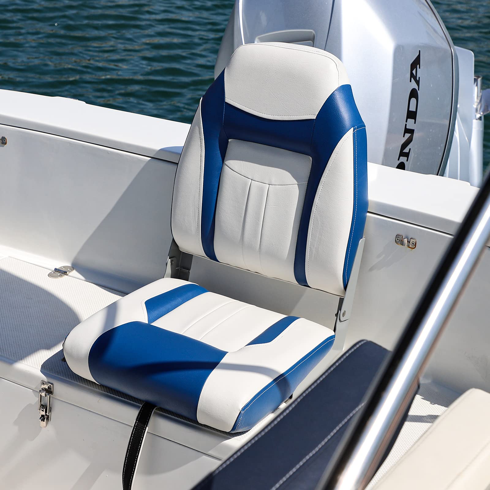 Northcaptain S1 Deluxe High Back Folding Boat Seat,Stainless Steel Screws Included,White/Pacific Blue(2 Seats)