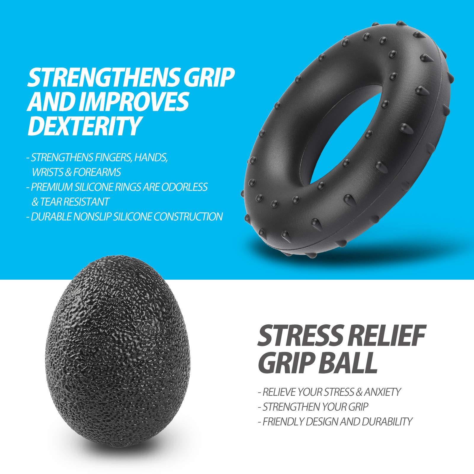 Niyikow Grip Strength Trainer Kit (5 Pack), Counting Grip Strength, Adjustable Hand Grip Strengthener, Finger Trainer, Finger St