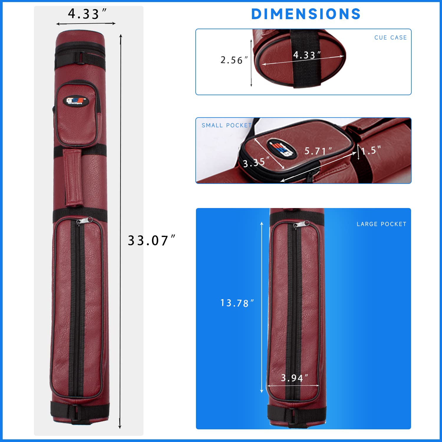 Gse 2X2 Deluxe Hard Billiard Pool Cue Stick Carrying Case, Billiard Cue Case, Billiards Accessories (Oval - Burgundy)