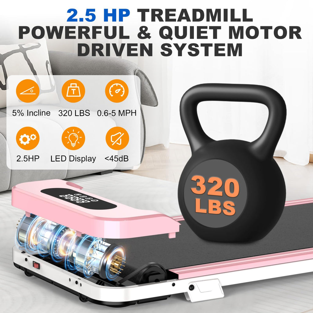 Walking Pad Treadmill - 2.5Hp Low Noise Treadmill Small, Incline Treadmills, Portable Compact Walking Pad For Home Office, Remot