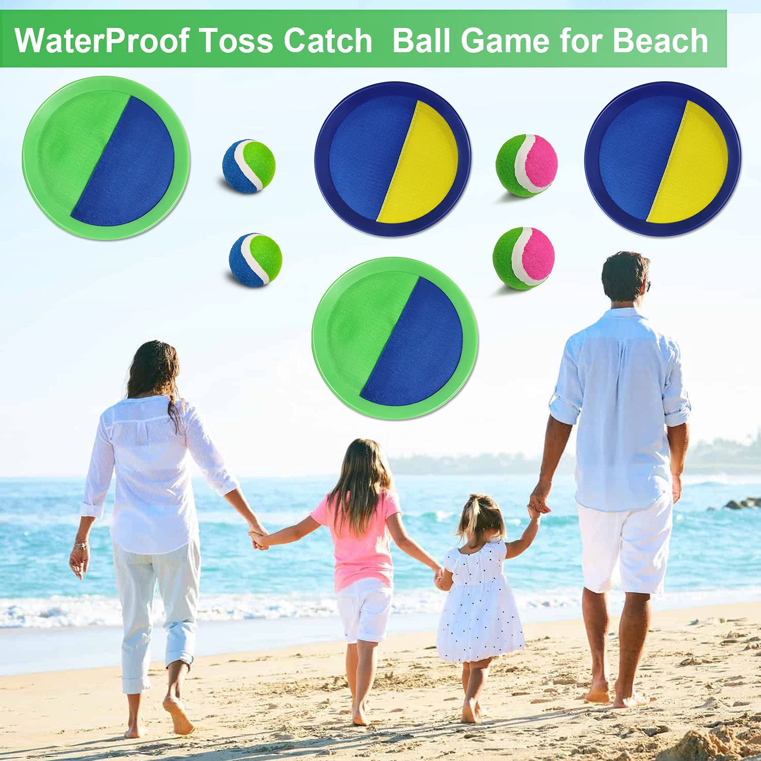 Jalunth Ball Catch Set Games Toss Paddle - Beach Toys Back Yard Outdoor Pool Backyard Throw Sticky Set Age 3 4 5 6 7 8 9 10 11 1