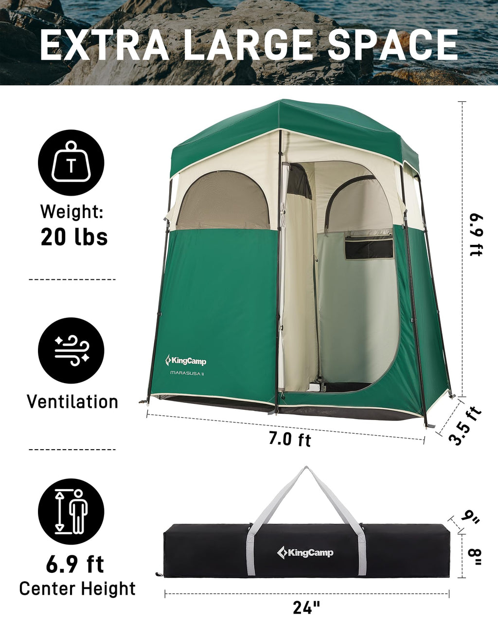 Kingcamp Shower Tent, Portable Privacy Tent Outdoor Camping 1/2 Room Toilet Tents With Shower Bag & Dressing Room For Travel Bea