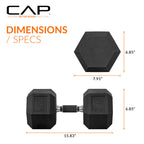 CAP Barbell 75 LB Rubber Coated Hex Dumbbell Hand Weight with Padded Grip - Pair | Comfort Grip